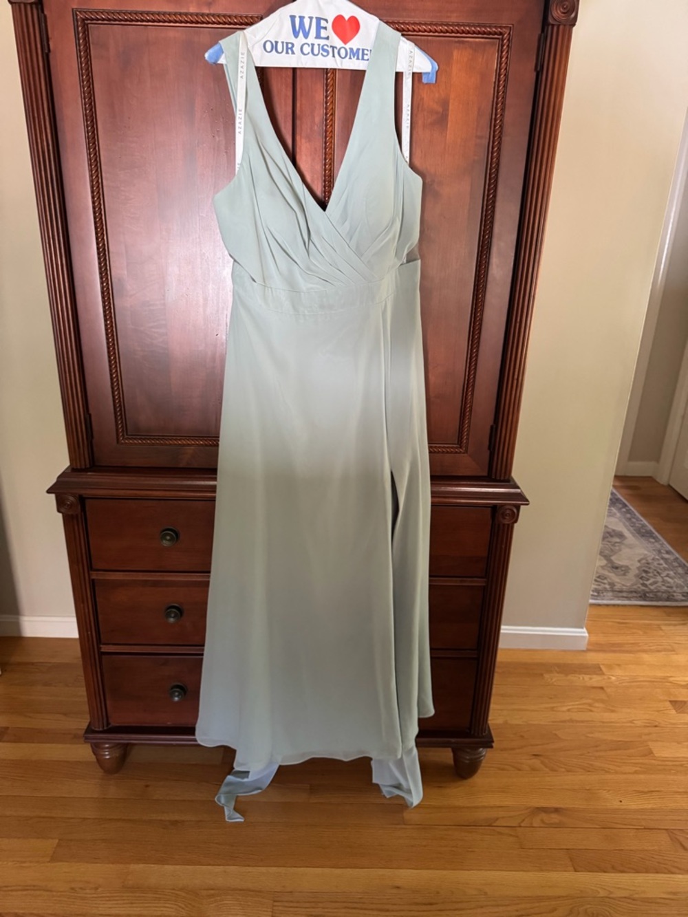 Azazie Sage Green V-Neck Maxi Dress